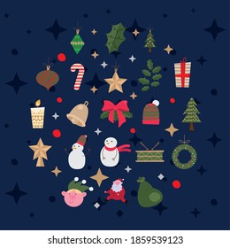 bundle of merry christmas icons circular pattern vector illustration design