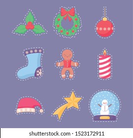 bundle of merry christmas with set icons vector illustration design