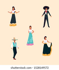 bundle Mexican fiestas with set icons vector illustration design