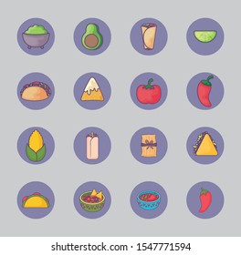 bundle mexican food with set icons vector illustration design