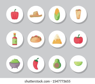 bundle mexican food with set icons vector illustration design