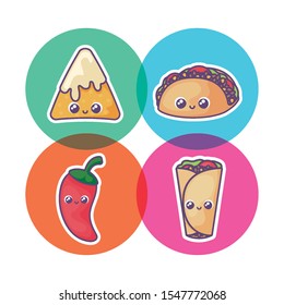 bundle mexican foods kawaii style vector illustration design