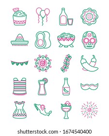 Bundle Of Mexican Set Icons Vector Illustration Design