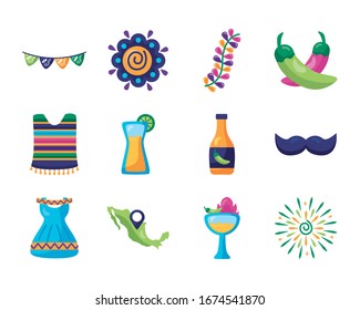 bundle of mexican set icons vector illustration design