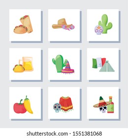 bundle mexican traditional set icons vector illustration design