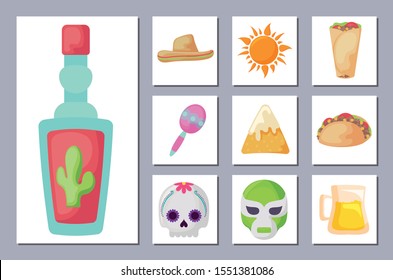 bundle mexican traditional set icons vector illustration design