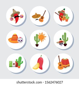 bundle mexican traditional set icons vector illustration design