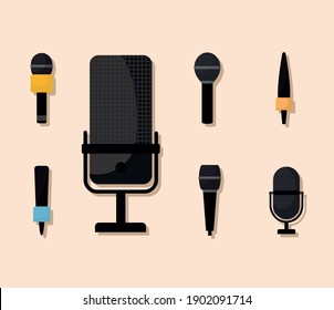 conjunto de íconos de micrófonos sobre un diseño de ilustración de vector de fondo beige
