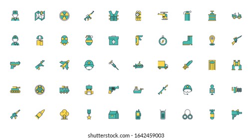 conjunto de iconos de conjunto militar diseño de ilustración vectorial