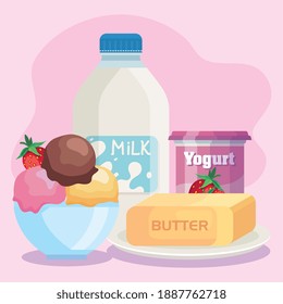 bundle of milk products set icons vector illustration design