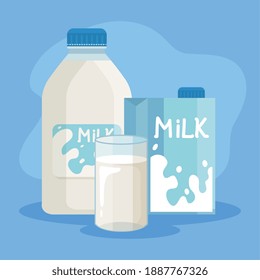 Paket von Milchprodukten setzen Symbole Vektorgrafik Design