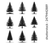 A bundle of minimalist pine tree silhouette vector