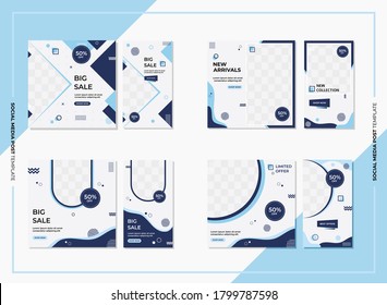 Bundle Of Minimalist Social Media Post Template With Modern Background Design And Memphis Style, Suitable For Fashion, Furniture, Seminar, Webinar, Food And Drinks, Etc.