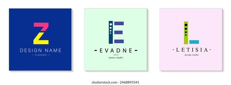 Bundle  Minimalistic Logos. Monogram of letters Z, E, L. circle. Vector design. for beauty salon or art studio.