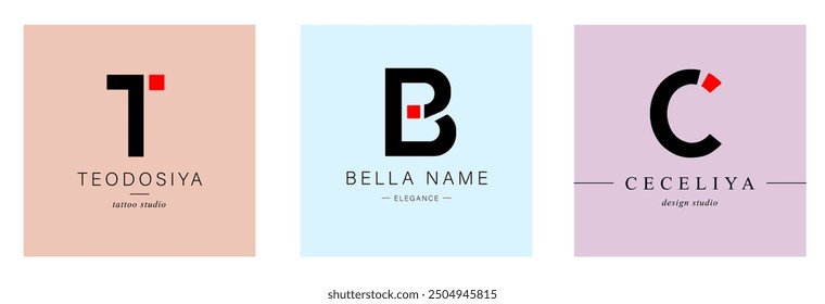 Bundle  Minimalistic Logos. Monogram of letters B. T, C. with Organic Plant Elements. Vector design. for beauty salon or art studio.