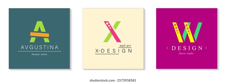 Bundle  Minimalistic Logos. Monogram of letters A, X, W. circle. Vector design. for beauty salon or art studio.