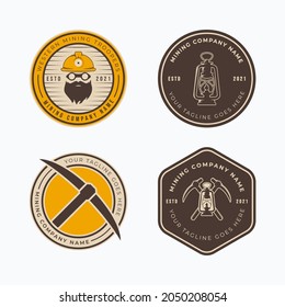 Bundle of mining emblem vector illustration design. Set of vintage mining tools badge concept