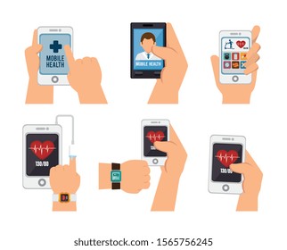 bundle of mobile health with icons vector illustration design