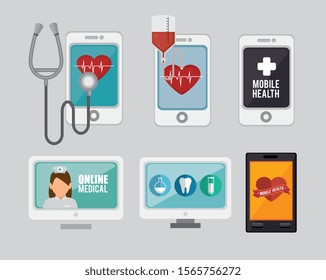 bundle of mobile health with icons vector illustration design