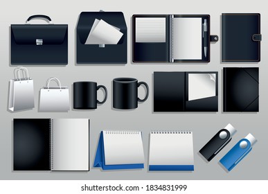 bundle of mockup set icons in gray background vector illustration design