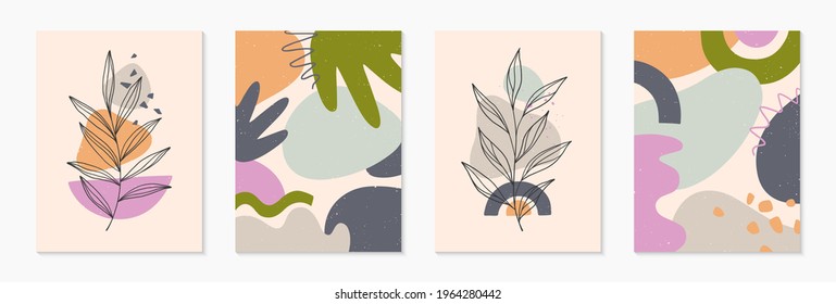 Bundle of modern abstract vector illustrations with organic various shapes and foliage line art.Minimalist art prints.Trendy artistic designs for banners;social media,invitations;branding,covers