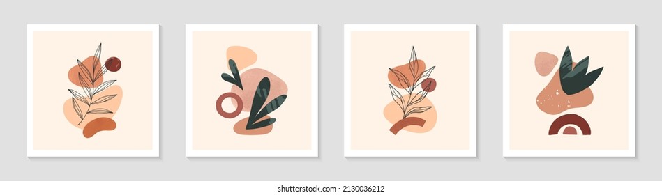 Bundle of modern abstract vector illustrations with organic various shapes and foliage line art.Boho watercolor wall art decor.Trendy artistic designs for banners;social media,invitations,covers.