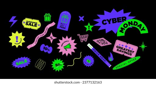 A bundle of modern contemporary sticker set  in neon color for promotion and sale