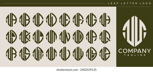 Bundle of modern line leaf letter U UU logo design 