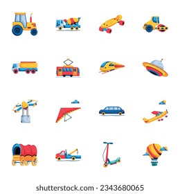 Bundle of Modern Transportation Flat Icons

