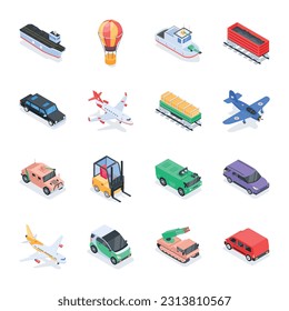 Bundle of Modern Transportations Isometric Icons

