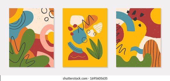Conjunto de modernos collages vectoriales con formas orgánicas dibujadas a mano, texturas y elementos gráficos