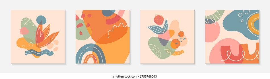 Bundle of modern vector collages with hand drawn organic shapes,textures and graphic elements.Trendy contemporary design perfect for prints,social media,banners,invitations,branding design,covers