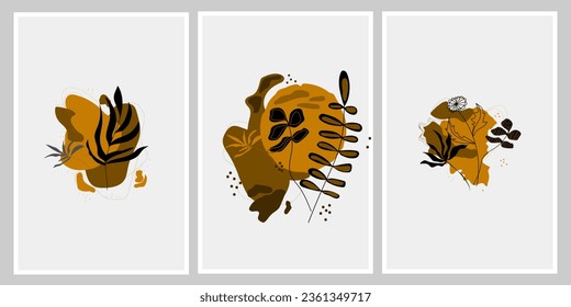 Bundle of modern vector illustrations with hand drawn organic shapes,textures and graphic elements.Trendy creative backgrounds for social media posts and stories,banners,branding design,covers