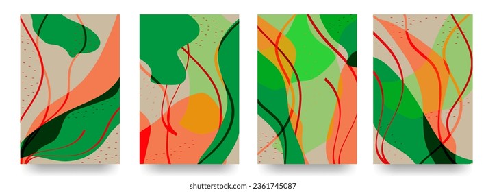 Bundle of modern vector illustrations with hand drawn organic shapes,textures and graphic elements.Trendy creative backgrounds for social media posts and stories,banners,branding design,covers