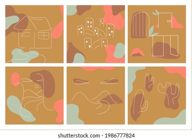 Bundle of modern vector with line art and hand drawn organic shapes