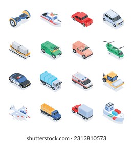 Bundle of Modern Vehicles Isometric Icons

