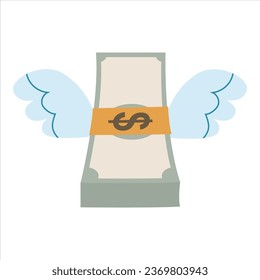 Bundle of money dollars with wings. Flat vector illustration, eps10