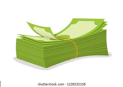 A bundle of money in a flat style on a white background, dollars in a big bundle, a money sign.