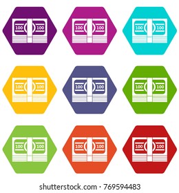 Bundle of money icon set many color hexahedron isolated on white vector illustration