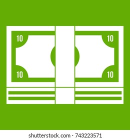 Bundle of money icon white isolated on green background. Vector illustration