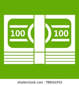 Bundle of money icon white isolated on green background. Vector illustration