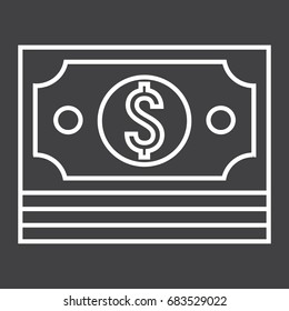 Bundle of money line icon, business and finance, cash sign vector graphics, a linear pattern on a black background, eps 10.