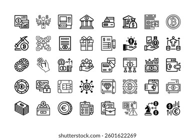 A Bundle of Money related  icons set with various symbols and elements in a doodle style