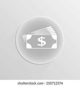 a bundle of money vector on a white button with shadow 