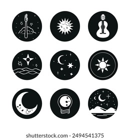 bundle of moon and stars icons vector illustration design icon silhouette style