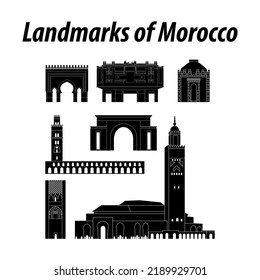 Bundle of morocco famous landmarks by silhouette style,vector illustration