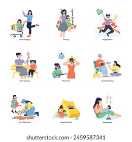 Bundle of Mothers Day Celebrations Flat Illustrations 

