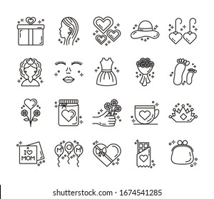 conglomerado de iconos de día de madres diseño de ilustración vectorial