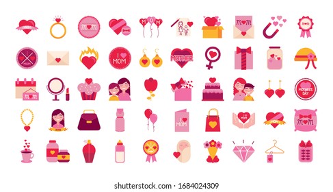 conglomerado de iconos de día de madres diseño de ilustración vectorial