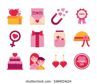 bundle of mothers day icons vector illustration design